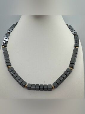 Hematite Triangle Bead Necklace 14K Gold Filled Clasp Minimalist